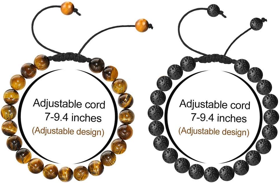 M MOOHAM Natural Stone Bracelets for Men - 8mm Tiger Eye, Matte Agate, Lava Rock - Teen Boys Gifts for Birthday, Anniversary, Christmas