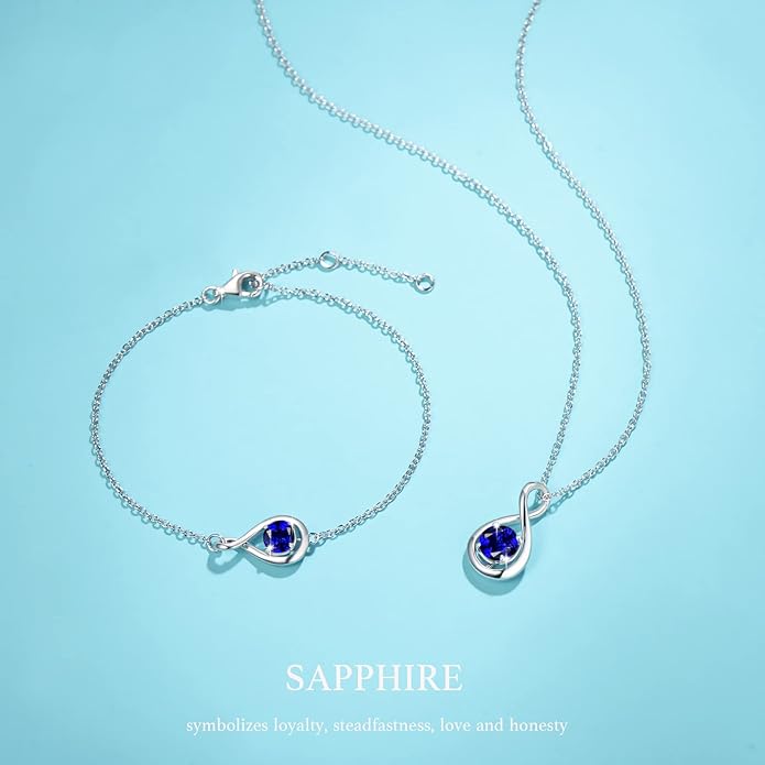 FANCIME Love Bracelet 925 Sterling Silver Infinity Birthstone Bracelets for Women Fine Jewelry Birthday Christmas Gifts for Her Mom Wife, Chain Length 6.7"+1.2" Extend