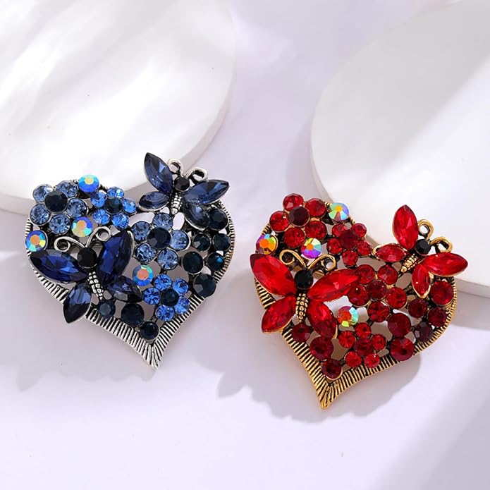 Rhinestone Heart Brooch for Women Sparkling Crystal Flower Brooch Pin Vintage Butterfly Brooches Clothing Wedding Birthday Party Christmas Jewelry Accessories