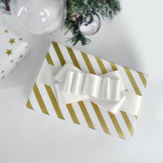 LEEQE Double Face Off White Satin Ribbon 1-1/2 inch X 25 Yards Polyester Off White Ribbon for Gift Wrapping Very Suitable for Weddings Party Hair Bow Invitation Decorations and More