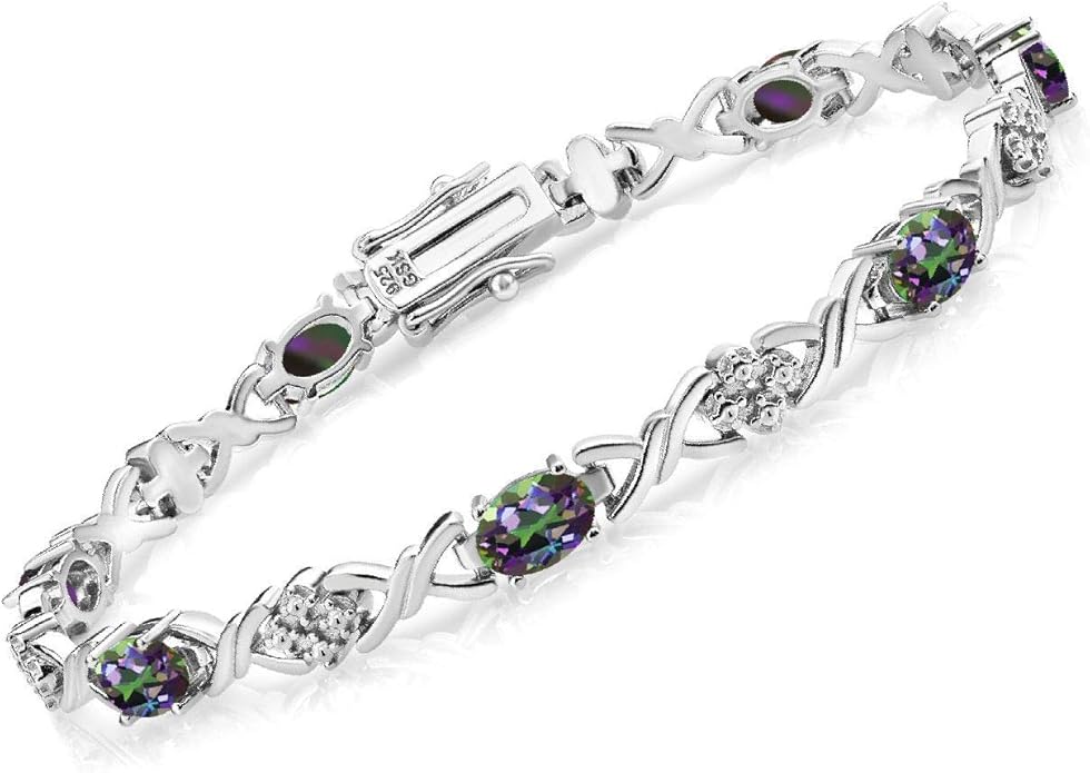 Gem Stone King 2-4 Cttw Infinity Link Gemstone Birthstone Tennis Bracelet for Women | 925 Sterling Silver | Oval 6X4MM | 7 Inch with Secure Clasp | Fine Jewelry for Her Mom Wife Anniversary