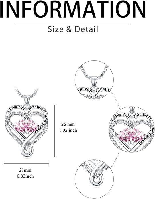 I Love You for Awlays and Forever Double Heart Necklace with Birthstone, 2 Birth Stone Jewelry Anniversary Valentines Mothers Day Christmas Birthday Gifts for Women Her Wife Girlfriend Mom Mother