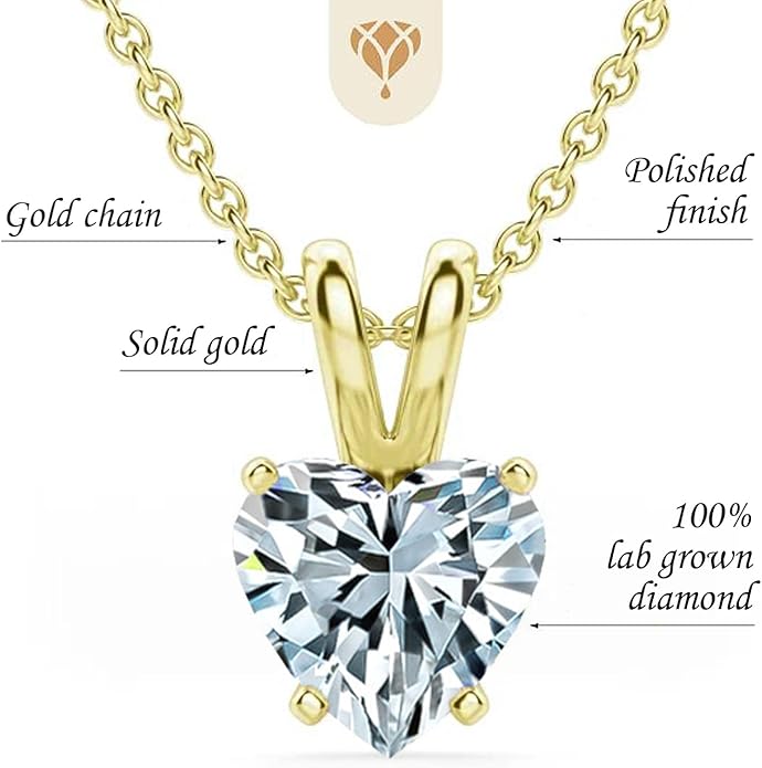 The Diamond Deal 1/4 Carat - 5 Carat | IGI Certified Lab Grown Diamond Pendant Necklace For Women | 14K White, Yellow Or Rose Gold | Lab Created Solitaire Lab-Grown Diamond Pendant Necklace