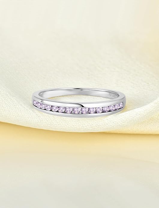 YL Stackable Rings 925 Sterling Silver Halo Birthstone Eternity Bands Jewelry for Women