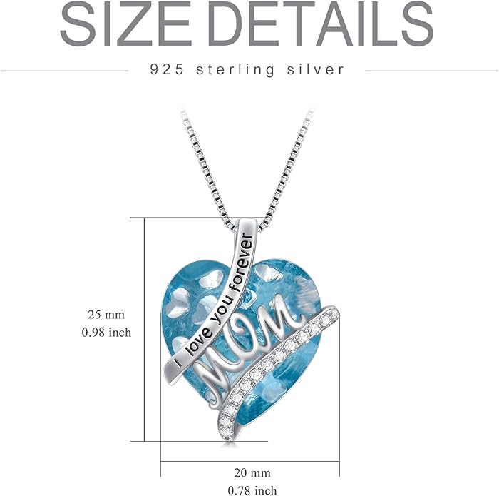 Mothers Day Gifts for Mom s925 Sterling Silver I Love You Forever Love Hear Mon Pendant Necklace with 12 Birthstone Jewelry Birthday Christmas Gifts for Women Grandma Mom Nana From Duaghter Son