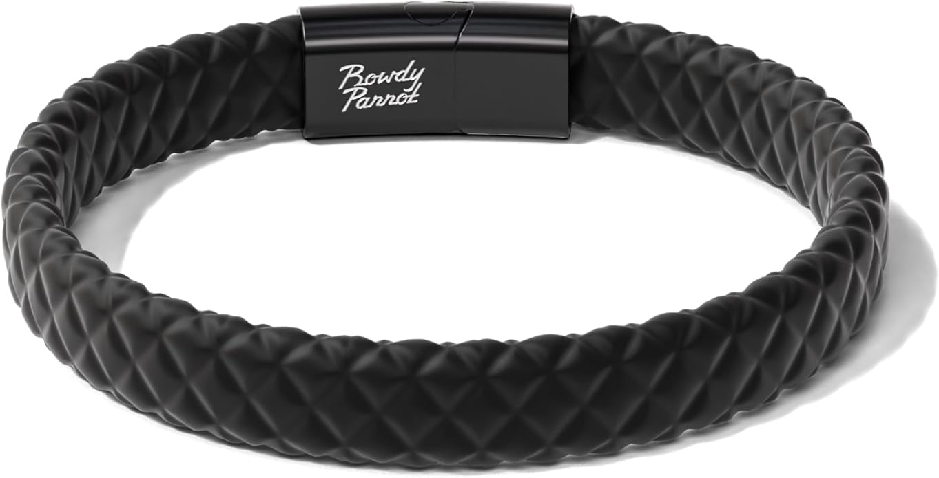 Rowdy Parrot Spartan Genuine StormSilk™ Tactical Rubber Bracelet with Stainless Steel USA Flag & Magnetic Closure - Supports Pairing Military Veterans & K-9 Dog Companions