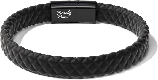 Rowdy Parrot Spartan Genuine StormSilk™ Tactical Rubber Bracelet with Stainless Steel USA Flag & Magnetic Closure - Supports Pairing Military Veterans & K-9 Dog Companions