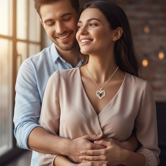 Birthstone Heart Necklace for Women Wife Girlfriend Mom Daughter Gifts S925 Silver Jewelry For Anniversary Rose Gold Gifts For Birthday Christmas Mothers Valentines Day