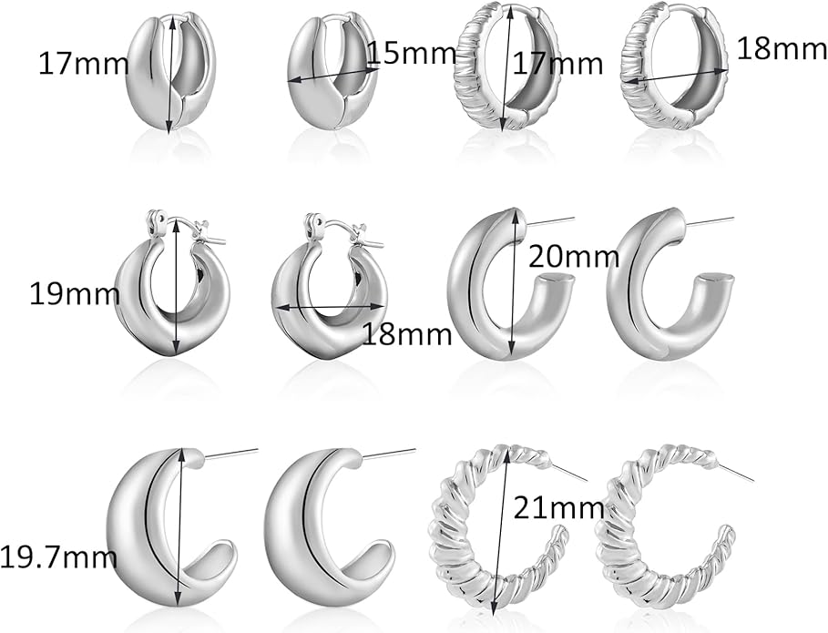 6 Pairs Gold Hoop Earrings for Women, 14K Gold Plated Lightweight Chunky Hoop Earrings Set Hypoallergenic, Thick Open Huggie Hoops Earrings Jewelry for Gifts.