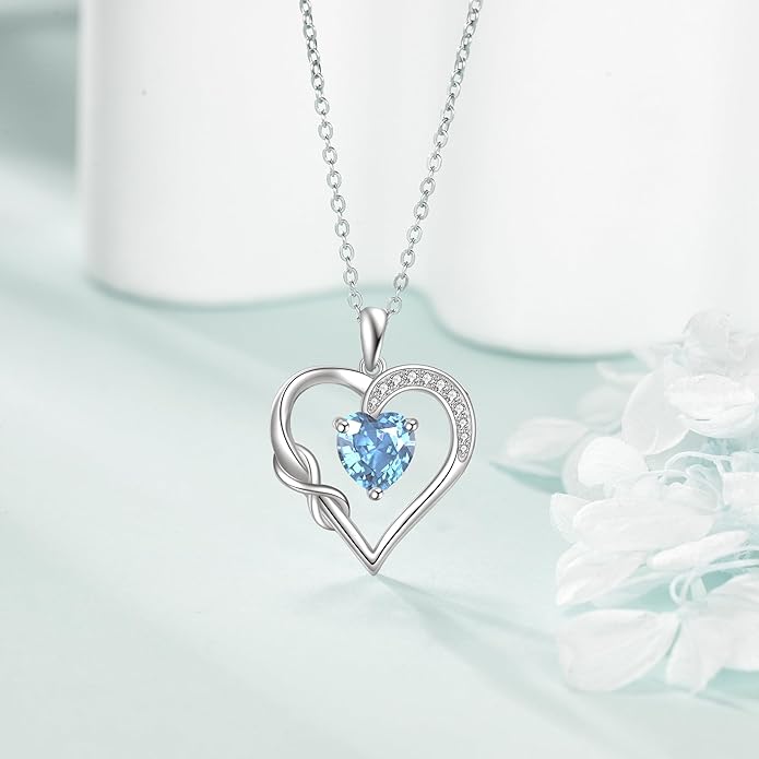 Birthstone Necklace for Women 925 Sterling Silver Infinity Heart Birthstone Pendant Necklace Infinity Heart Jewelry Birthday Holiday Gifts for Her