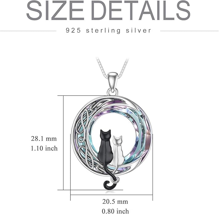 TOUPOP Christmas Cat Gifts for Cats Lovers One Two Three Four Cats Necklace Sterling Silver Cats on the Moon Pendant Necklace with Blue Circle Crystal Birthday Christmas Celtic Jewelry Gifts for Women