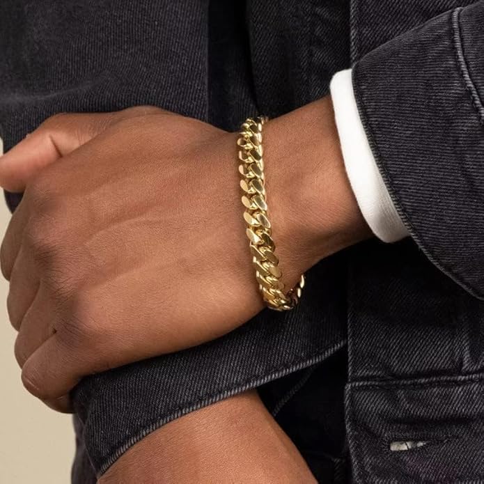 ChainsHouse Stainless Steel Cuban Link Bracelet for Men, 5mm/7mm/9mm/12mm Width, 7.5"/8.3"/9" Length, Black/18K Gold Plated Chain Wrist Bracelets for Men, with Gift Box