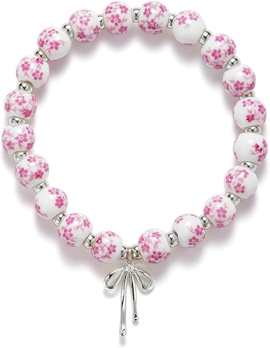Beads Bow Charm Bracelet for Women Flower Vintage Bracelet Handmade Stretch Beaded Dainty Romantic Jewelry Gifts