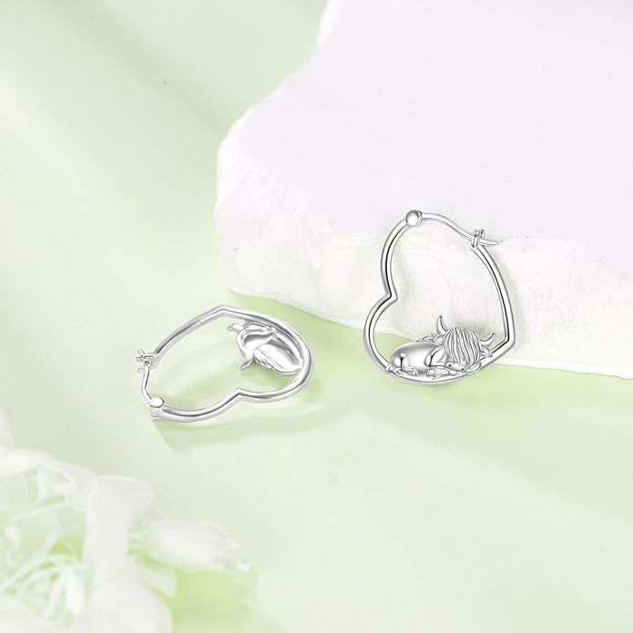 YFN Animal Earrings Sterling Silver Animal Heart Hoop Dangle Earrings Cute Jewelry Gifts for Women