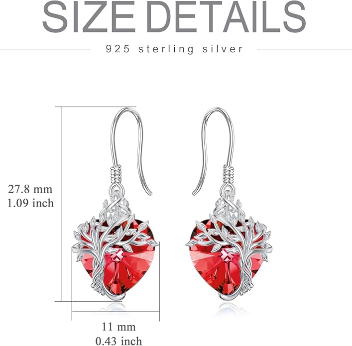TOUPOP Tree of Life Earrings 925 Sterling Silver Family Tree Dangle Drop Earrings Crystal Jewelry Birthday Christmas Gifts for Women Her