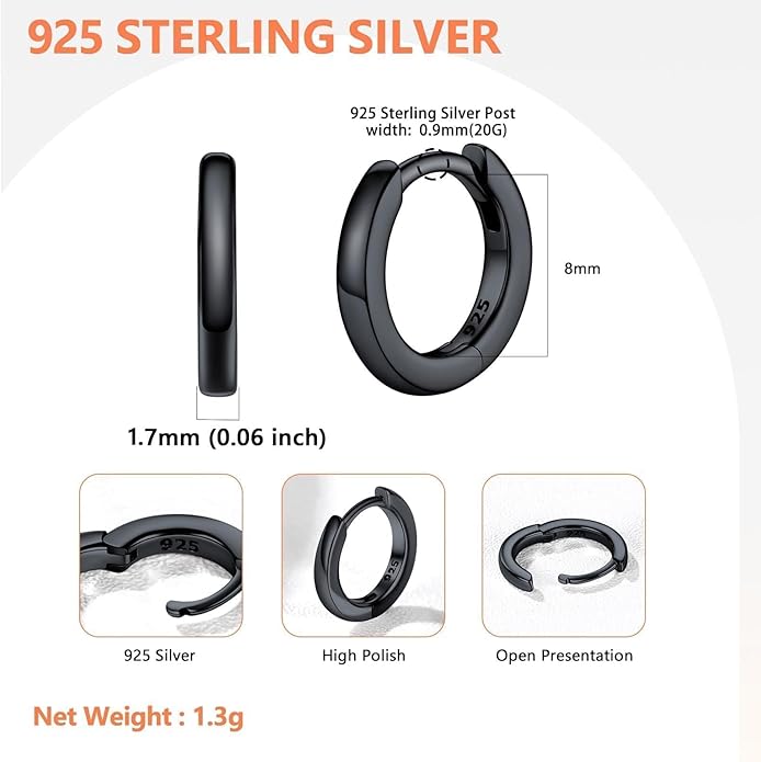 Silvora 925 Sterling Silver Small Hoop Earrings for Women Huggie Earrings Hypoallergenic Cartilage Earrings Tiny Hoops 6mm/8mm/10mm/12mm/14mm/16mm/18mm/20mm