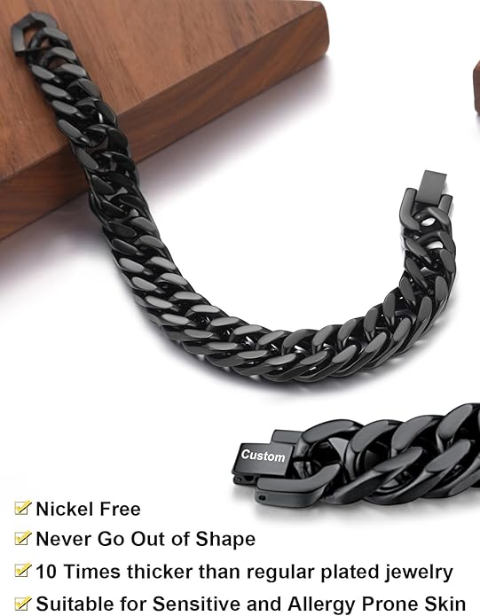 ChainsHouse Stainless Steel Cuban Link Bracelet, 8mm/12mm/17mm Width, 7.5"/8.3"/9", 18K Gold Plated Chain Wrist Bracelets for Men Women, Send Gift Box