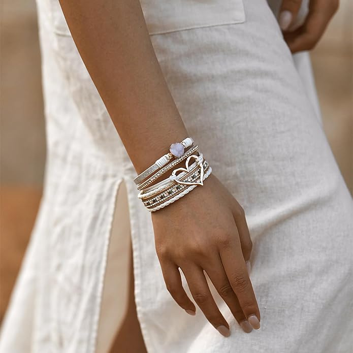 Fesciory Leopard Bracelet for Women, Boho Leather Wrap Multi-Layer Pearl Crystal Bracelet Bangle Jewelry