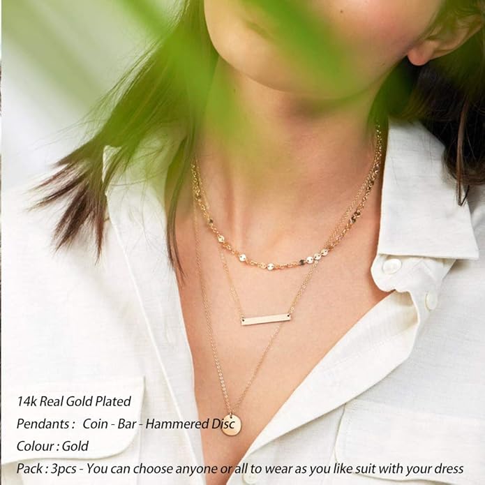Turandoss Gold Layered Necklaces for Women - 14K Gold Plated Handmade Multilayer Bar Pearls Coin Disc Moon Butterfly Medallion Adjustable Dainty Layered Choker Necklaces for Women Jewelry