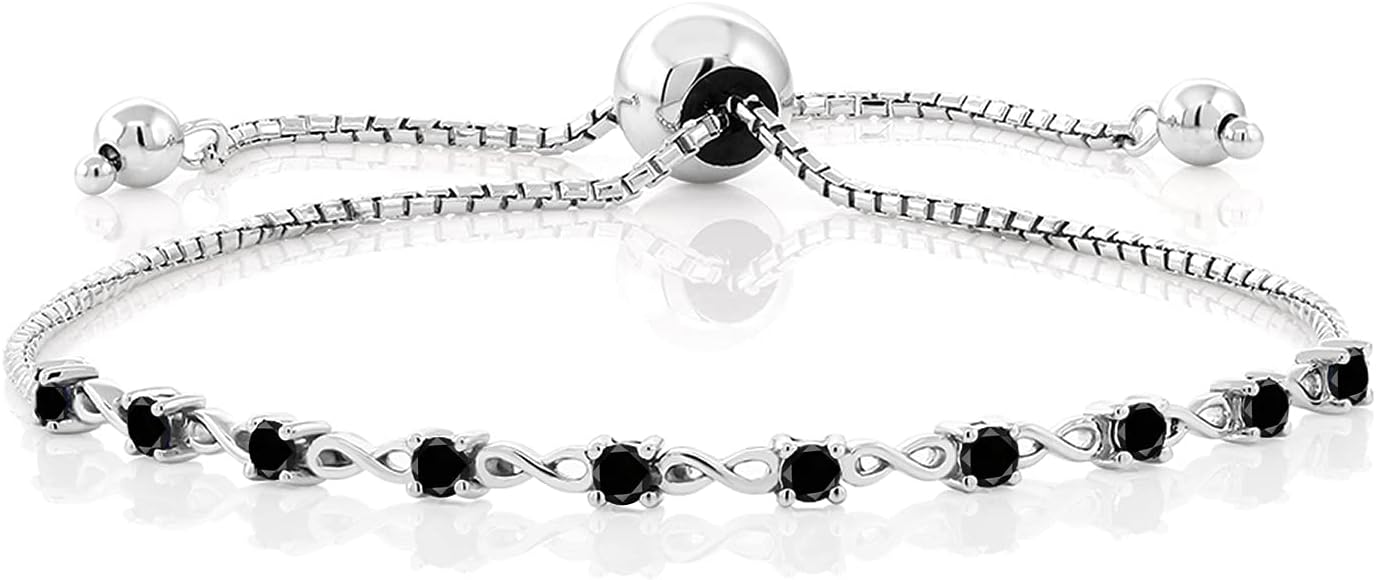 Gem Stone King Round Gemstone Birthstone Tennis Bracelet For Women | 925 Sterling Silver | 2.5MM Round | Fits Up To 9 Inch Wrist | Adjustable Bolo Bracelet For Women | Easy-On Easy-Off