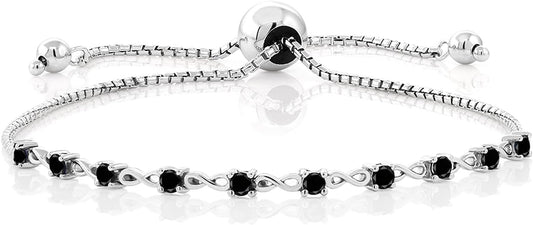 Gem Stone King Round Gemstone Birthstone Tennis Bracelet For Women | 925 Sterling Silver | 2.5MM Round | Fits Up To 9 Inch Wrist | Adjustable Bolo Bracelet For Women | Easy-On Easy-Off