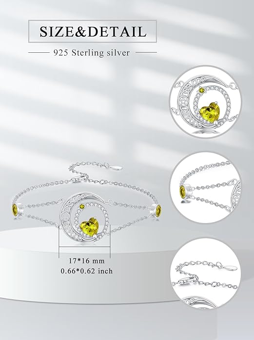 Dorunmo 925 Sterling Silver Moon Heart Birthstone Anklet Bracelets for Women Best Mother's Day Birthday Jewelry for Wife Girlfriend Mom Her