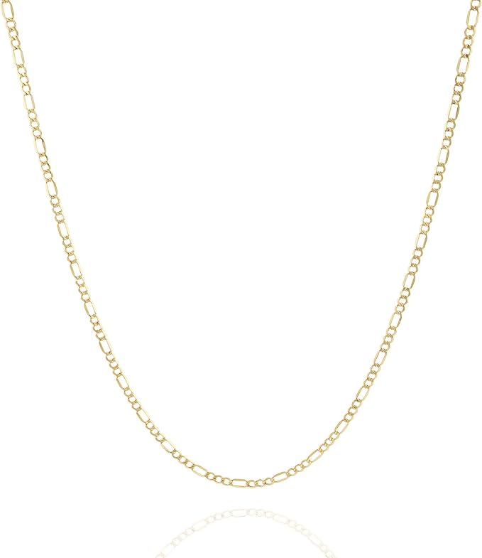 Jewelry Atelier Gold Chain Necklace Collection - 14K Solid Yellow Gold Filled Figaro Chain Necklaces for Women and Men with Different Sizes (2.8mm, 3.7mm, 4.7mm, 5.6mm)