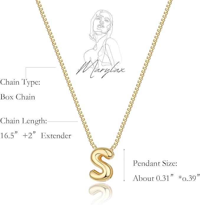 Bubble Gold Letter Necklace for Women, 14k Gold Plated Balloon Initial Necklace, Dainty Gold Necklace for Women, Personalized Bubble Pendant Name Necklace, Fashion Accessories Trendy Jewelry