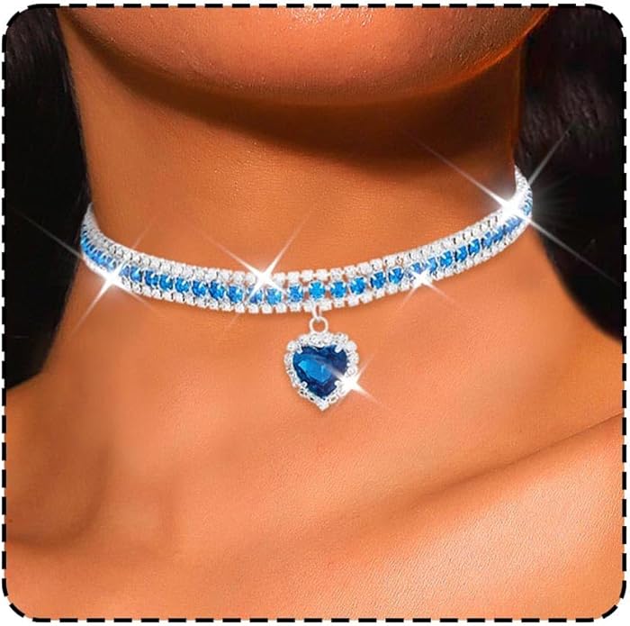 CLOACE Rhinestone Choker Necklace Heart Pendant Diamond Row Necklaces Sparkly Crystal Prom Chain Jewerly Accessories for Women