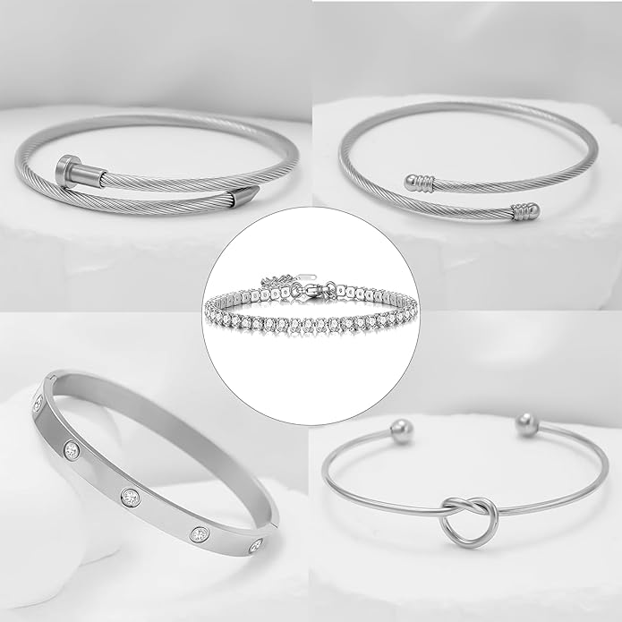 FAFUGA 18 K Gold Plated Love Bangle Bracelet Stack Cuff Jewelry for Women Jewelry Set for Women Gift with Box