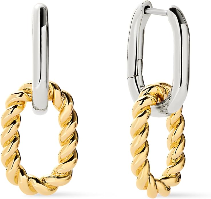 Ana Luisa Ash Double Hoop Earrings for Women - 14K Gold Plated, Silver & Two-Tone Drop Dangle Hoop Earring - Trendy Paperclip Link Huggie Hoop - Hypoallergenic, Water-Resistant & Tarnish-Free Jewelry