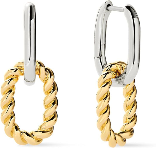 Ana Luisa Ash Double Hoop Earrings for Women - 14K Gold Plated, Silver & Two-Tone Drop Dangle Hoop Earring - Trendy Paperclip Link Huggie Hoop - Hypoallergenic, Water-Resistant & Tarnish-Free Jewelry