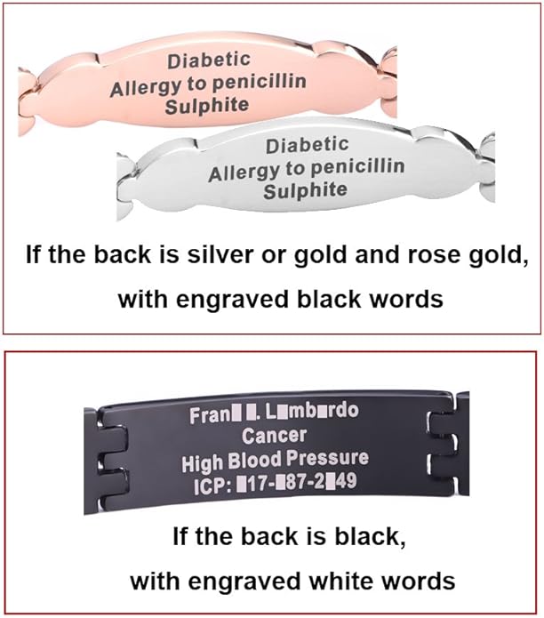 LinnaLove Fashion Shiny medical alert bracelet with Free Engraving Stainless steel Medical id bracelet for Women