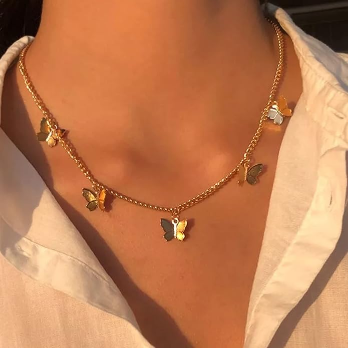 Dainty Gold Butterfly Bow Necklace for Women,18k Gold Plated Choker Necklaces for Women Waterproof & Daily & Simple, Gold Jewelry for Women