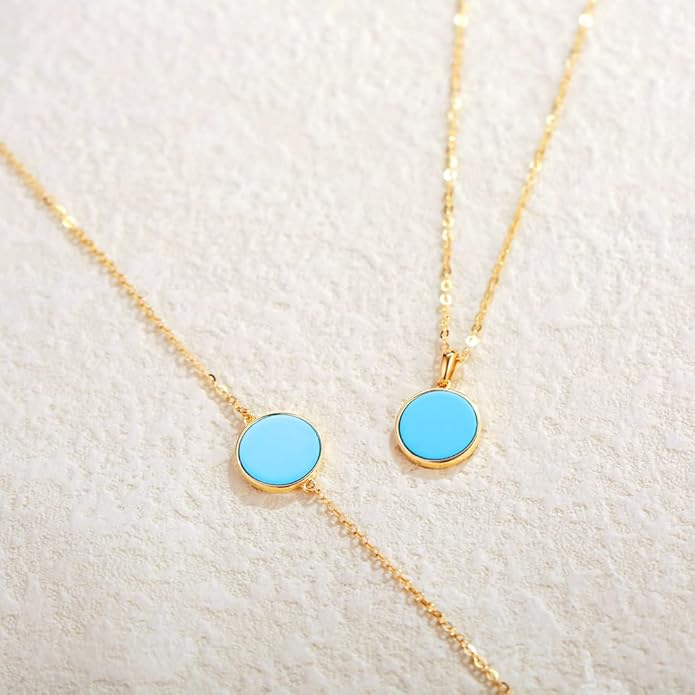 AGVANA Valentines Day Gifts 14K Solid Real Gold Coin Necklace Bracelet for Women Mother of Pearl/Abalone/Turquoise/Black Onyx/Opal Fine Jewelry Anniversary Birthday Gifts for Women Mom Wife Her
