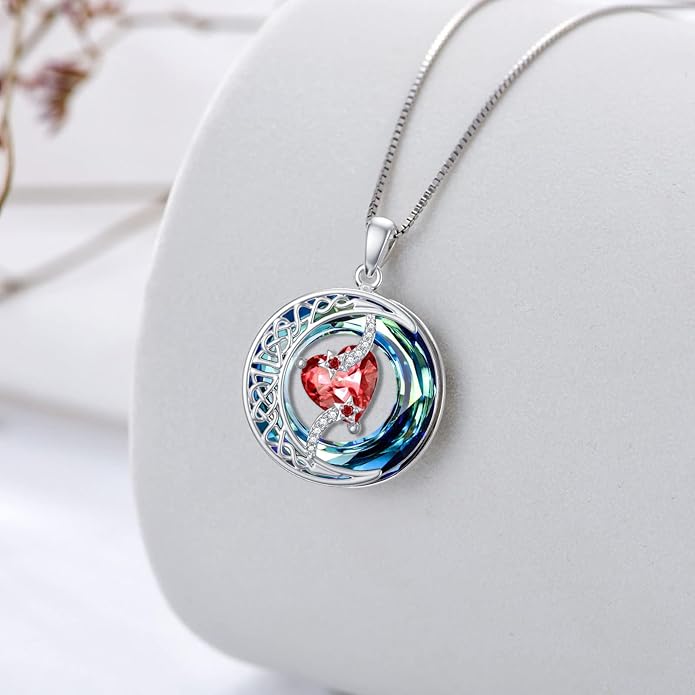 TOUPOP Christmas Gifts Birthstone Necklace 925 Sterling Silver Moon and Star Pendant with Blue Crystal Celtic Moon Jewelry Birthday Gifts for Women Mom Wife Her Daughter