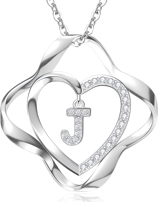 RIVIKO Love Knot Initial Necklace,925 Sterling Silver Letter Pendant Necklaces,Personalized Alphabet Jewelry Christmas Birthday Gifts for Women Wife Mom Friend