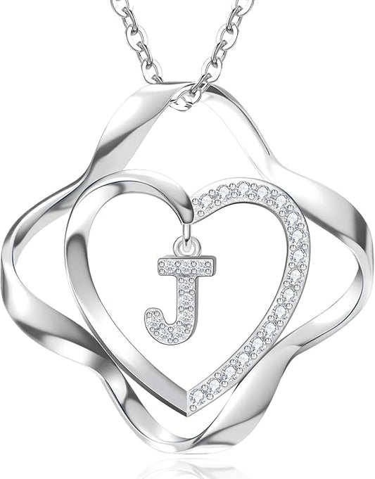 RIVIKO Love Knot Initial Necklace,925 Sterling Silver Letter Pendant Necklaces,Personalized Alphabet Jewelry Christmas Birthday Gifts for Women Wife Mom Friend