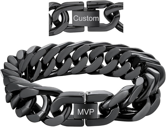 ChainsHouse Stainless Steel Cuban Link Bracelet, 8mm/12mm/17mm Width, 7.5"/8.3"/9", 18K Gold Plated Chain Wrist Bracelets for Men Women, Send Gift Box