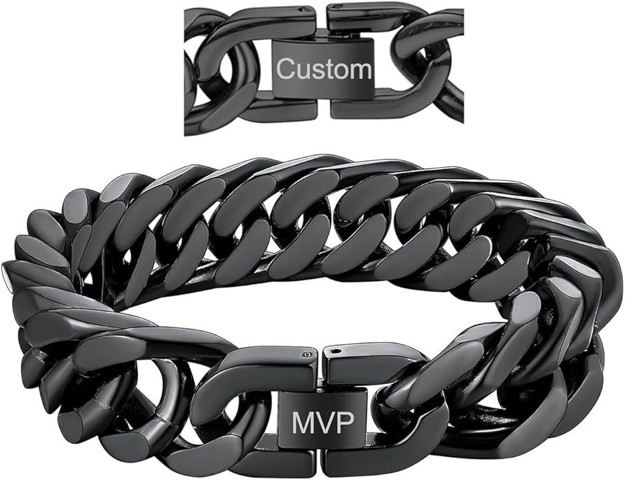 ChainsHouse Stainless Steel Cuban Link Bracelet, 8mm/12mm/17mm Width, 7.5"/8.3"/9", 18K Gold Plated Chain Wrist Bracelets for Men Women, Send Gift Box