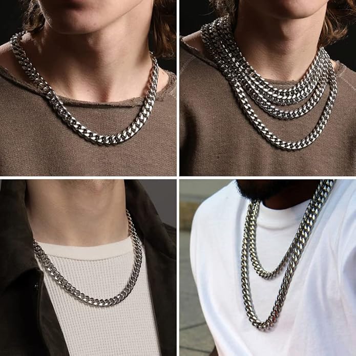 ChainsHouse Stainless Steel Mens Cuban Link Chain, Black/ 18K Gold Plated Miami Cuban Chain Necklace, 5mm/7mm/9mm/12mm/14mm Width, No Tarnish& Durable Hip Hop Mens Jewelry, 18"-30", Send Gift Box