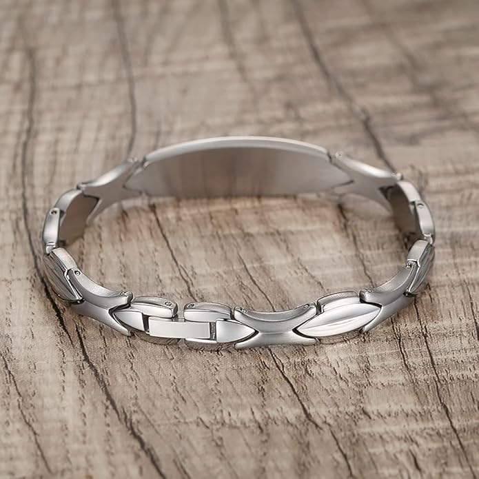 LinnaLove Fashion Shiny medical alert bracelet with Free Engraving Stainless steel Medical id bracelet for Women