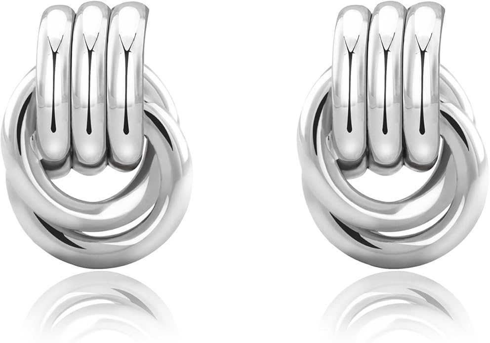 NIXMAX Chunky Small Knot Earrings Gold Silver Geometric Earrings for Women Dainty Gold and Silver Plated Dangle Drop Earrings Hypoallergenic and Lightweight Fashion Trendy Jewelry Gifts