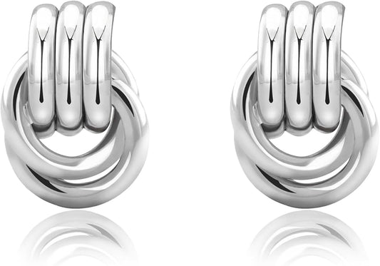 NIXMAX Chunky Small Knot Earrings Gold Silver Geometric Earrings for Women Dainty Gold and Silver Plated Dangle Drop Earrings Hypoallergenic and Lightweight Fashion Trendy Jewelry Gifts
