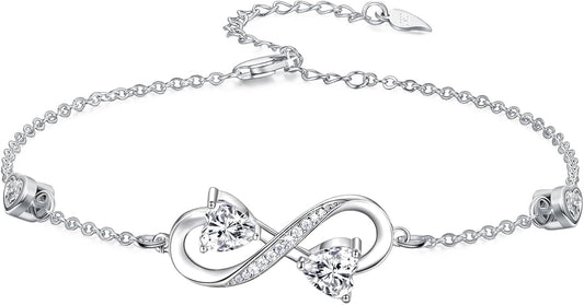 Dorunmo Infinity Bracelet Mom Bracelet 925 Sterling Silver 14K Gold Plated Infinity Heart Anklet for Women Christmas Jewelry Gifts for Wife Mom Daughter