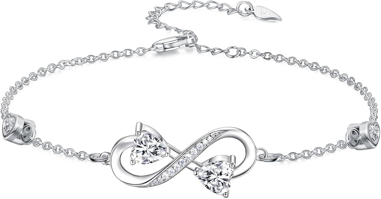 Dorunmo Infinity Bracelet Mom Bracelet 925 Sterling Silver 14K Gold Plated Infinity Heart Anklet for Women Christmas Jewelry Gifts for Wife Mom Daughter