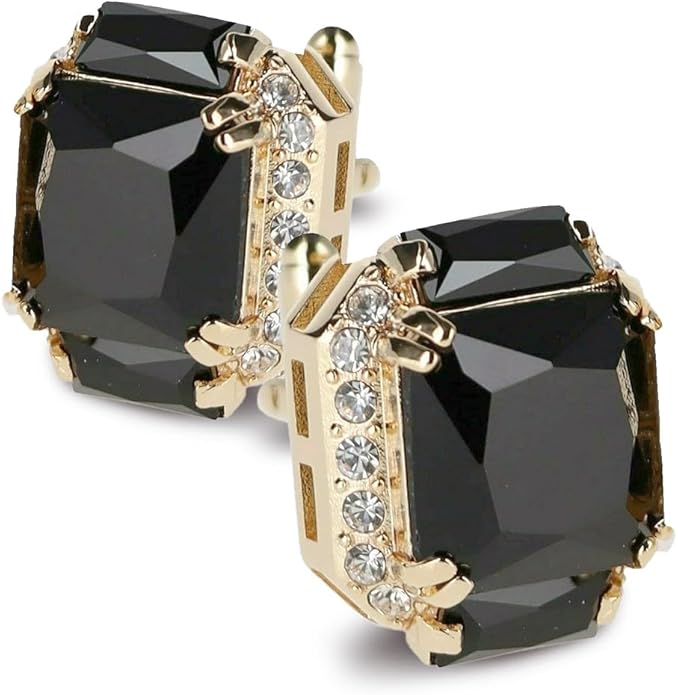 Rectangular Colored Diamond-Flanked Crystal Cuff Links – Tuxedo Suit Accessories, Cufflinks for Men