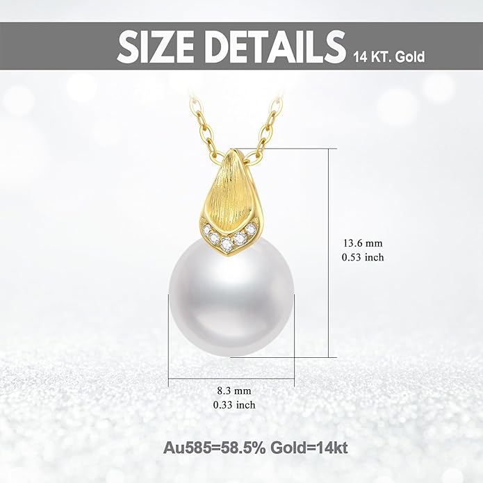 14k Gold Diamond Pearl Necklace for Women, 14kt Gold Jewelry Present for Wife, Birthday Gifts for Her, 16-18 Inch