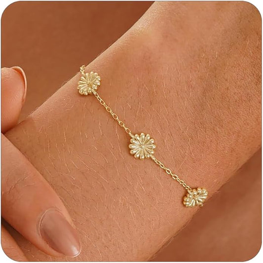 Gold Bracelets for Women,14K Dainty Gold Plated Bracelets Non Tarnish Waterproof Diamond Bracelets Heart Flower Round Square CZ Charm Bracelet Trendy Stuff Jewelry Gifts for Her