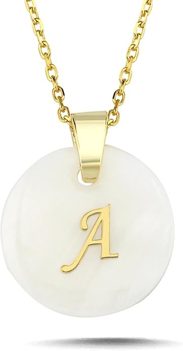 Initial Necklace for Women - Gifts for Women 18ct Gold Vermeil Letter Necklace Genuine Mother of Pearl 925K Sterling Silver Dainty Letter A-Z Necklace